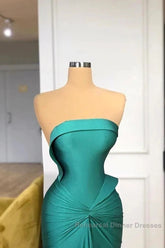 Satin Green Trumpet Mermaid Strapless Ruched Semi Formal Prom Dress
